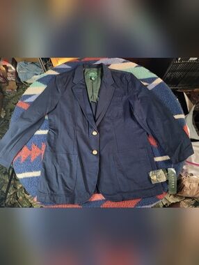 Lauren Ralph Lauren LRL Blazer Jacket Womens Sz 8 Navy Blue Cotton 2 Button New